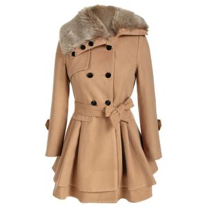 Women's Fashion Faux Fur Lapel Double Breasted Thickened Wool Trench Coat Basic Winter Warm Jacket Penny Lane Women Jacket S-2XL New Year summerwins