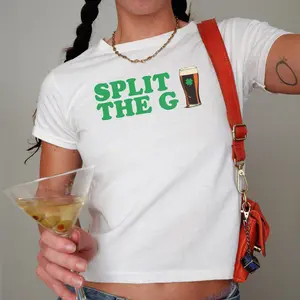 St. Patrick's Day Baby Tee, Split The G, Beer Shirt, St Paddys Day Top, Kiss Me Im Irish Y2K Style, Saint Patty Parade, Sorority Tee