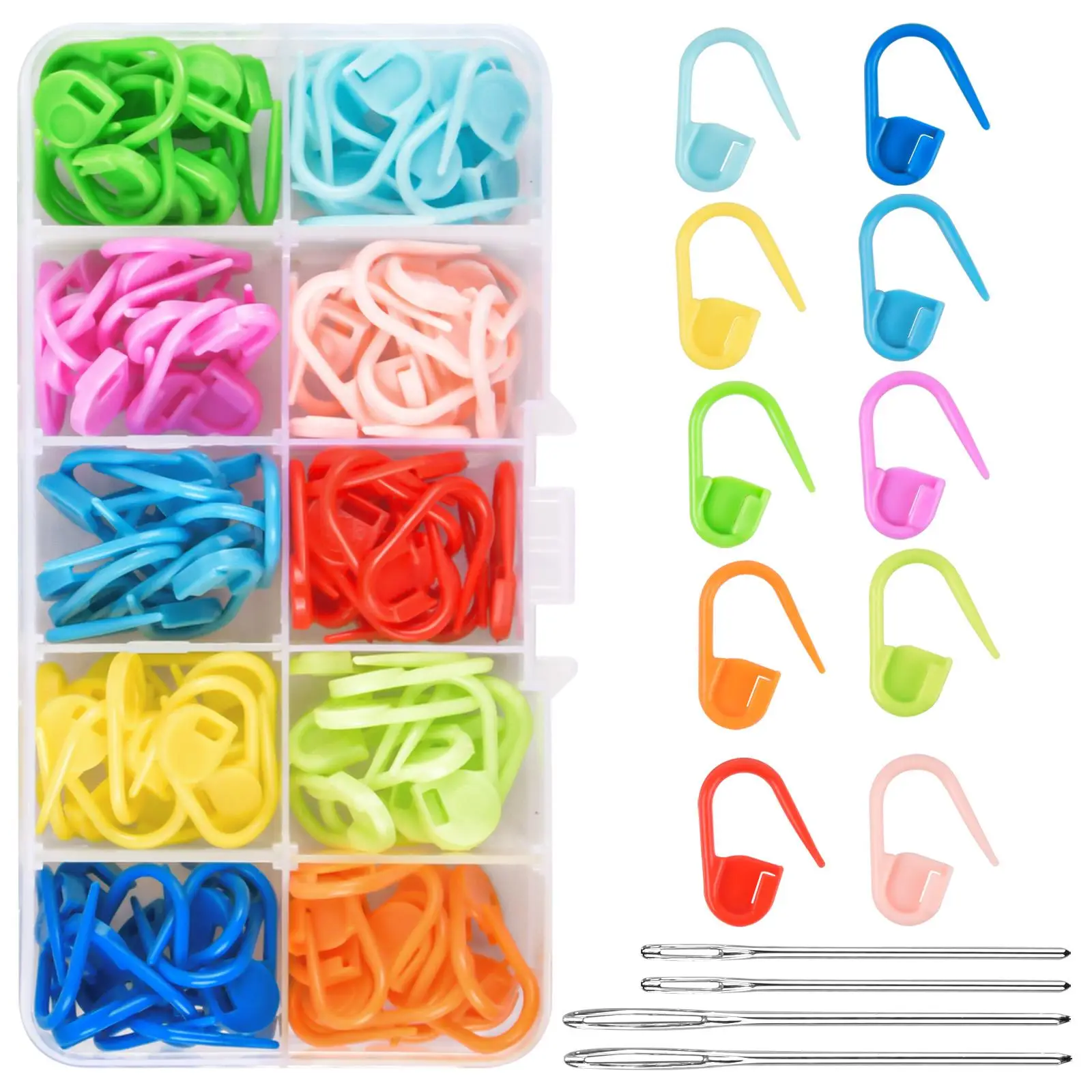 1 Box 120pcs Crochet Stitch Marker with 4pcs Large Eye Sewing Blunt Needles, Multifunctional Crochet Clothes Crochet Sweater Kit, 10 Color with Storag