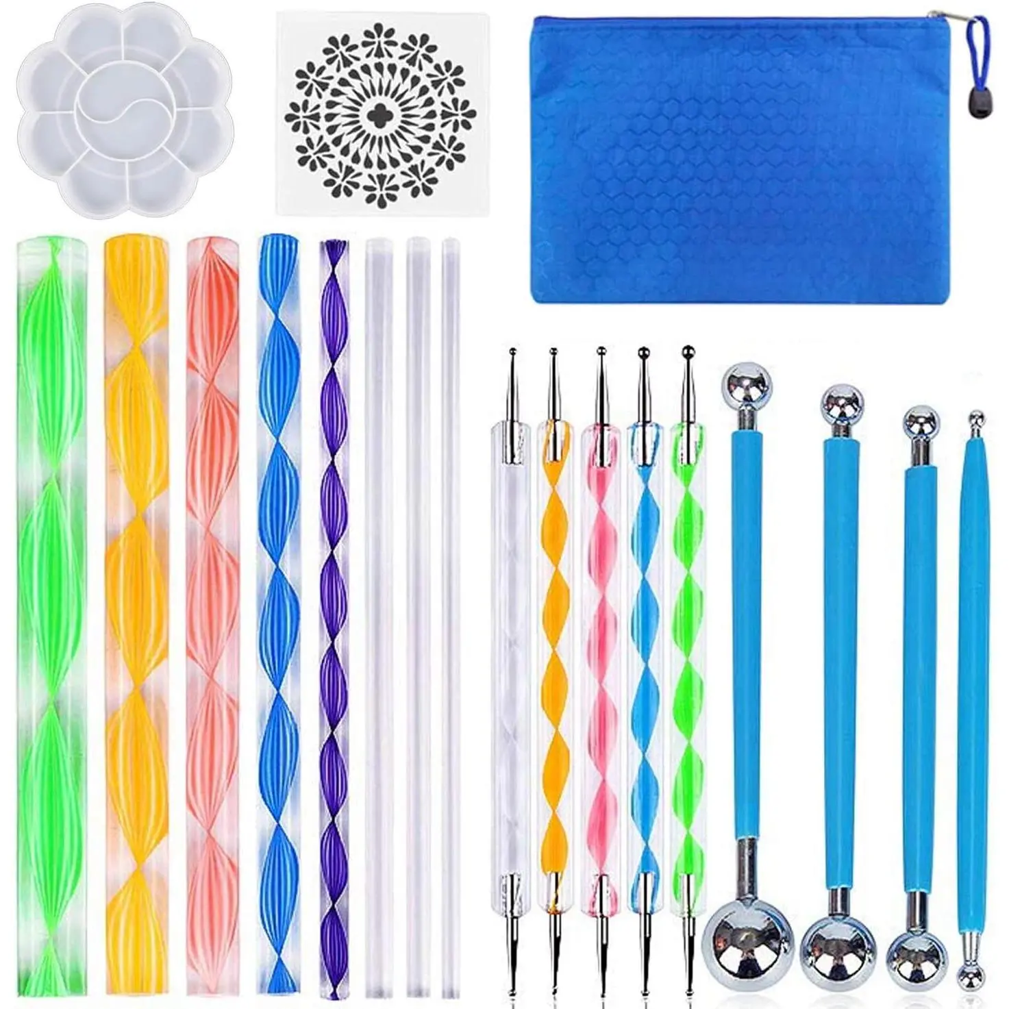 19 count Mandala Dotting Tools Set with a Zipper Storage Bag for Painting Rocks,  Mandala Stencil Ball Stylus  Tray Set