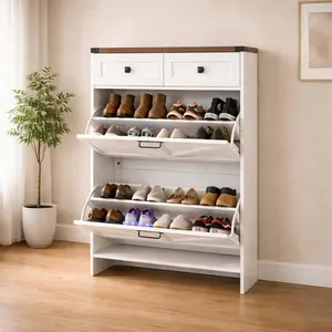 32.68" Farmhouse Shoe Cabinet for Entryway with 2 Flip Drawers and 2 Storage Drawers - Slim Narrow Shoe Storage Cabinet