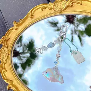Cute whale keychain beaded mobile phone charm star gusset chain ins couple hanging string European new product fashion item