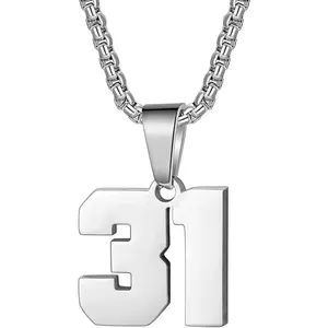 Number Necklaces Personalized Necklaces 18K Gold Plated Initial Number Pendant Stainless Steel Chain Sports Necklaces for Men Women