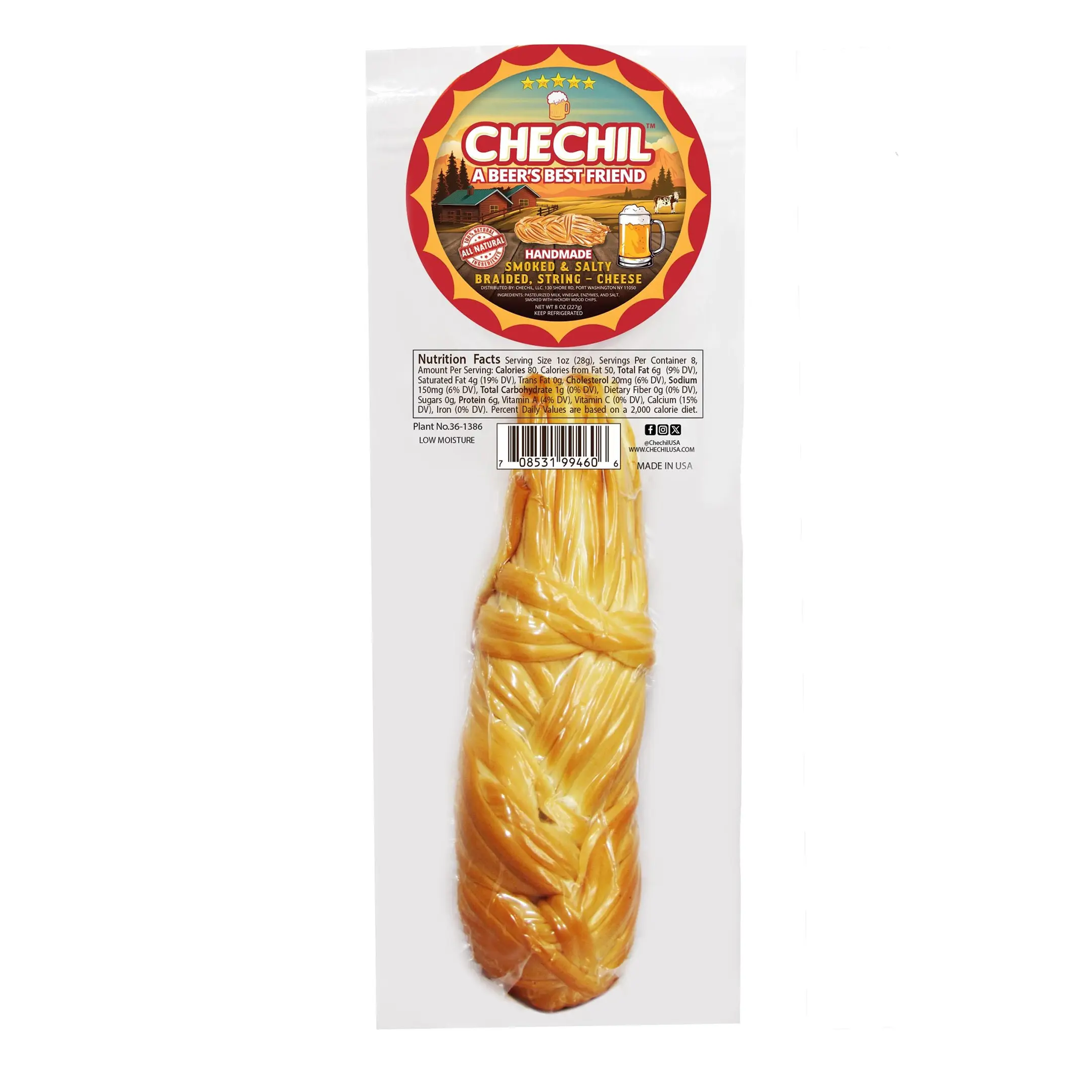 Chechil Smoked & Salty Braided String-Cheese Snack (4 Pack) – Handcrafted, Artisanal, Naturally Smoked over Hickory Woodchips, Vacuum-Sealed, No Preservatives, Made in USA, Perfect for Charcuterie Boards, Parties & Gatherings