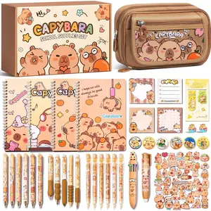 Kid School Supplies for Girls Age 5-14, 36PCS Kawaii Cute Capybara Stationery Set Ideal Tween Teen Girl Birthday Easter Gift with Pencil Case Gel Pen Pencil Sticker Notebook Sticky Note
