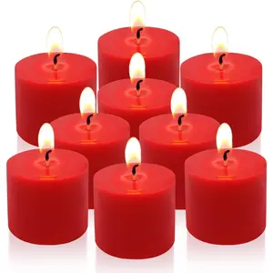 9 Packs Red Votive Candles, Small Unscented 1.5 Inch Diameter Wax Candles for Christmas Valentine's Day Wedding, Party, Table, Holiday & Home Decoration - 8 Hours Burn Time (1.5" W x 1.25" H)