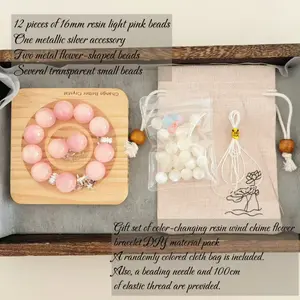 DIY Bracelet Material Kit, 12pcs 16mm Resin Beads, Silver Color Metal Flower Beads, Elastic String, Jewelry Making Supplies