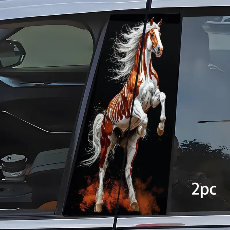 2 pieces of animal horse pattern sticker, suitable for car B-pillar metal plastic surface rectangular semi-matte, vehicle surface customization, surface decoration enhancement, Automotive Decoration, removable decal, Truck car decal, Sticker For Cars