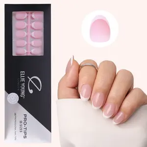 ELLIE YOUNG PRO-TIPS Extra Short Oval White French Tips with Pink Base, 160pc Press-On Nails Kit – 16 Sizes, Matte Gel Acrylic Look, Soft Gel DIY Extensions