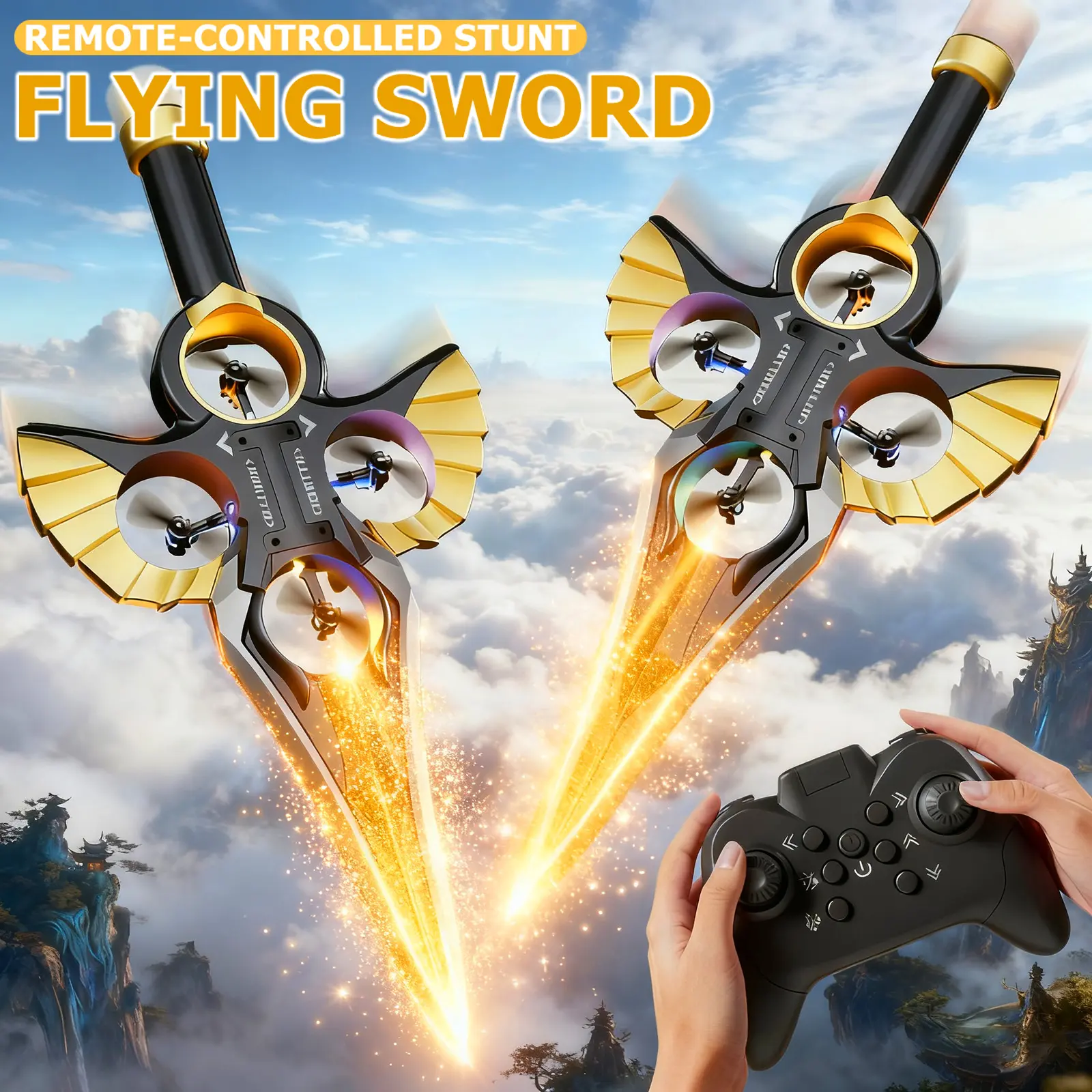 Flying Sword Remote Control Airplane RC Glider with LED Lights, Easy to Fly, Multiple Gear Speed Stunt Control, Lightweight Toy Gift for Adults