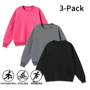 Men’s 3-pack crewneck sweatshirts — soft, loose fit, long sleeves, solid basic pullover shirts for sports, gym, basketball, running, and everyday outfits