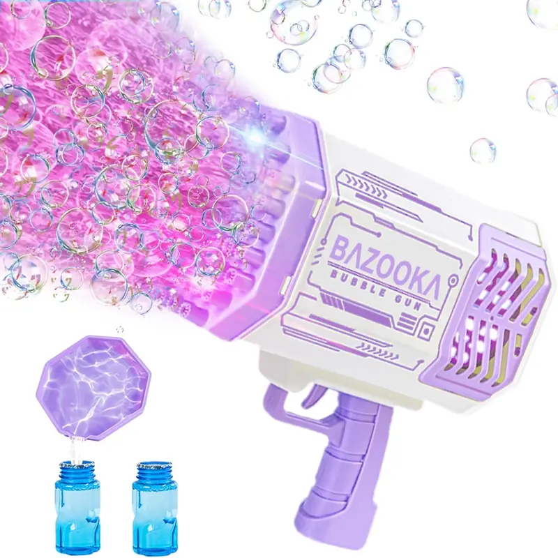 Bubble Gun, Bazooka Bubble Machine Gun, Bubble Blaster Gun with Bubble Solution, 69 Holes Bubble Bazooka Gun Outdoor Summer Toy Party Favors for Kids Purple Easter Bubble Maker Blowers