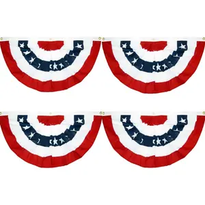 4 Piece American Patriotic Pleated Fan Flags, 3x1.5 Feet Us Flag Bunting, Memorial Day Decoration, Outdoor Banner