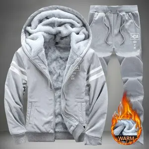 Men’s thick warm winter hooded sweater and pants set — long-sleeve outdoor sports suit, casual jacket, sportswear men’s sweatsuit set