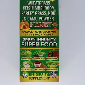 Green Immunity Super Food Honey - Wheatgrass Reishi Mushroom Barley Grass Noni Camu Powder - Potent Herbal Blend for Men & Women - 25 Servings - Dietary Supplement