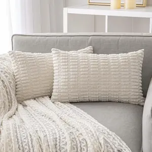 Pack of 2 Cream White Pillow Covers Decorative Throw Pillows 12x20 Inch for Couch Bed Living Room Soft Corduroy Striped  Cushion Case Boho Throw Pillows Neutral Room Fall Room Decor