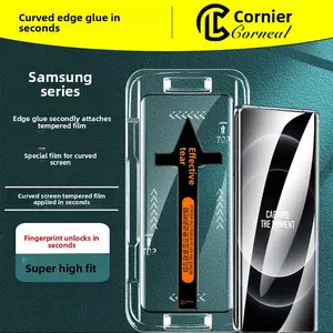 Compatible with Samsung S23 Ultra Fingerprint Unlock Curved Instant Adhesive Phone Film S21 Ultra 3D Heat Bending Tempered Glass Film Third Generation Upgrade