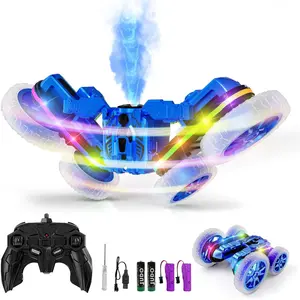 360 ° Rotating Remote Control Car, 4WD RC Cars with Cool Spray, 2.4Ghz Double Sided RC Stunt Truck for 6-13 Year Old Boy Toys Birthday Gift