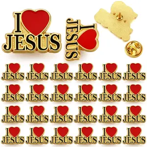 24pcs/30pcs Mother's Day Gifts I Love Jesus Pin Mini Jesus Brooch for Boys and Girl Graduation Gift Sunday School Baptism Gifts Christian Gift for Wome Teacher Nurse Appreciation Gift