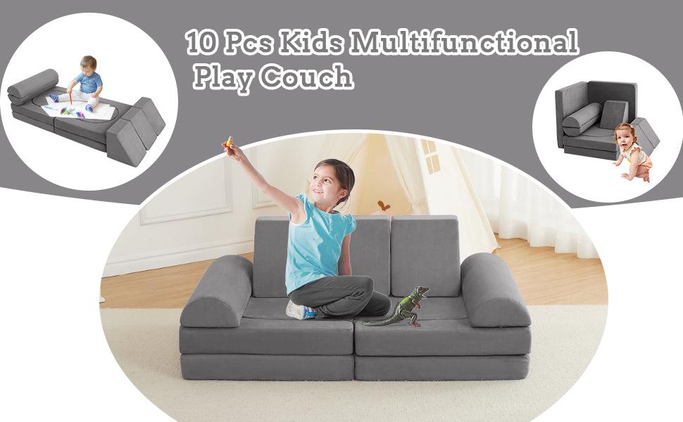 【GARVEE】10PCS Modular Play Couch Set in Dark Grey - Convertible Foam Modular Couch for Creative Play and Comfortable Seating in Playrooms