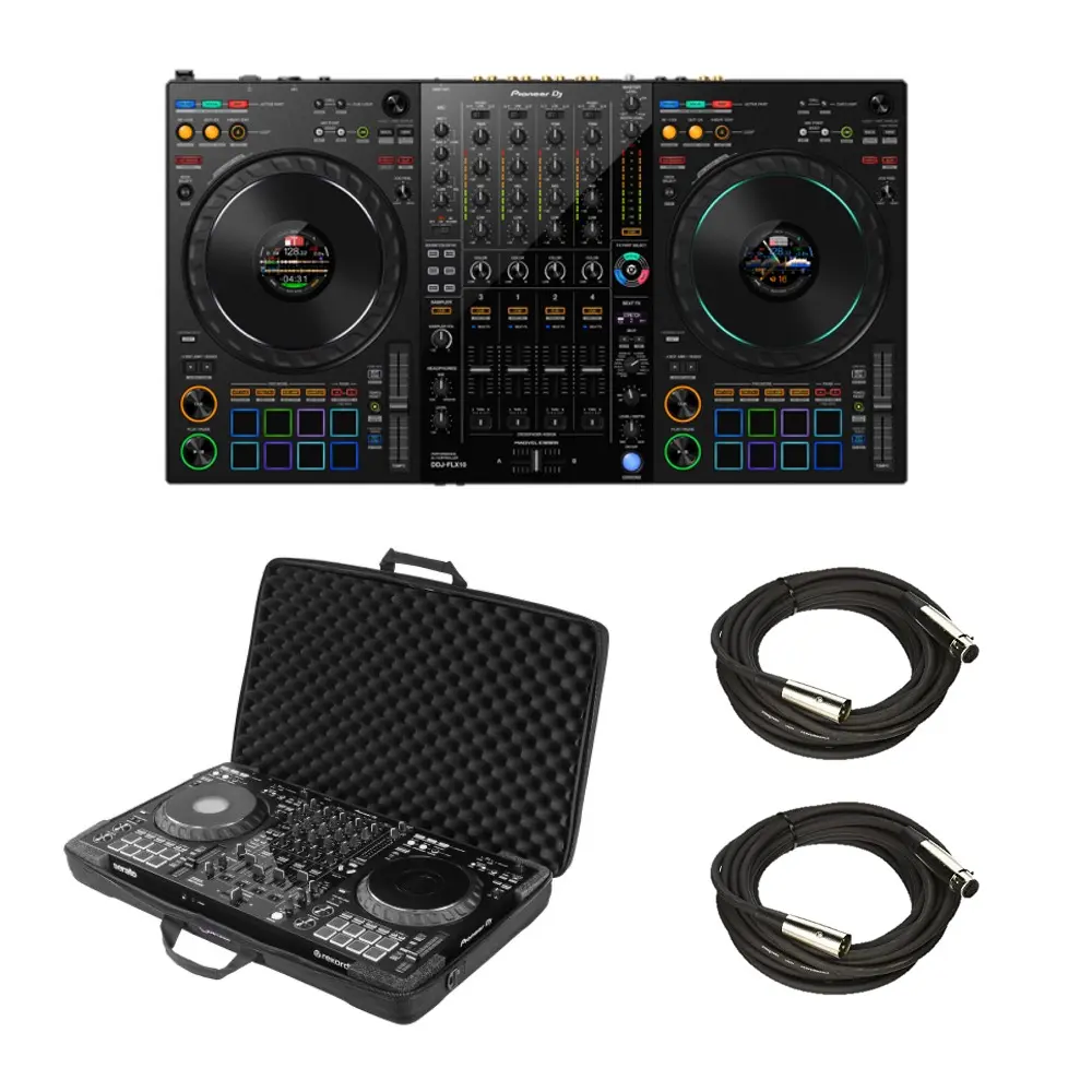 Set of Pioneer DJ DDJ-FLX10 DJ Controller + Case & 2x XLRs