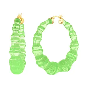 Lime Green Bamboo Hoop Earrings