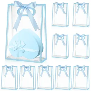 12/24 Pcs Graduation Clear Gift Bag with Ribbon Transparent Gift Bag Wedding Gift Bag Reusable Gift Wrap Tote Waterproof Present Individual Packaging Bag for Women Girl Mother Teacher  Graduation Wedding Bridal Birthday Baby Shower Summer Christmas Party