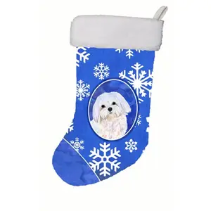 Carolines Treasures SS4620-CS 11 W x 8 H in. Maltese Winter Snowflakes Christmas Stocking
