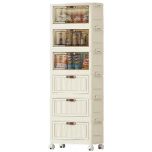 Foldable Storage Cabinet with Magnetic Flip Lids, 24QT Collapsible Organizer on Wheels for Living Room, Kitchen & Bathroom, Multi-Functional Storage Bin with Lid