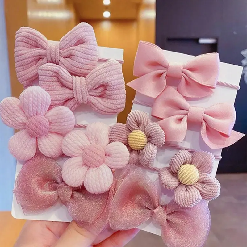 10pcs-Cute-Mesh-Bowknot-Flower-Hair-Ties-For-Girls-Princess-Pink-Tie-With-Elastic-Band-Suitable-For-Daily-Use