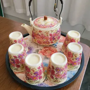 A457. Underglaze Color Ceramic Kung Fu Tea Set — Portable Travel Teapot & Cup Set, Home Tea Brewing Tool with Tea Separation Design