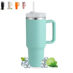 High quality 40 oz Tumbler with Handle and Straw Lid, 100% Leak-proof Travel Coffee Mug, Stainless Steel Insulated Cup For Beverages Drinkware Flasks Plastic Silicone