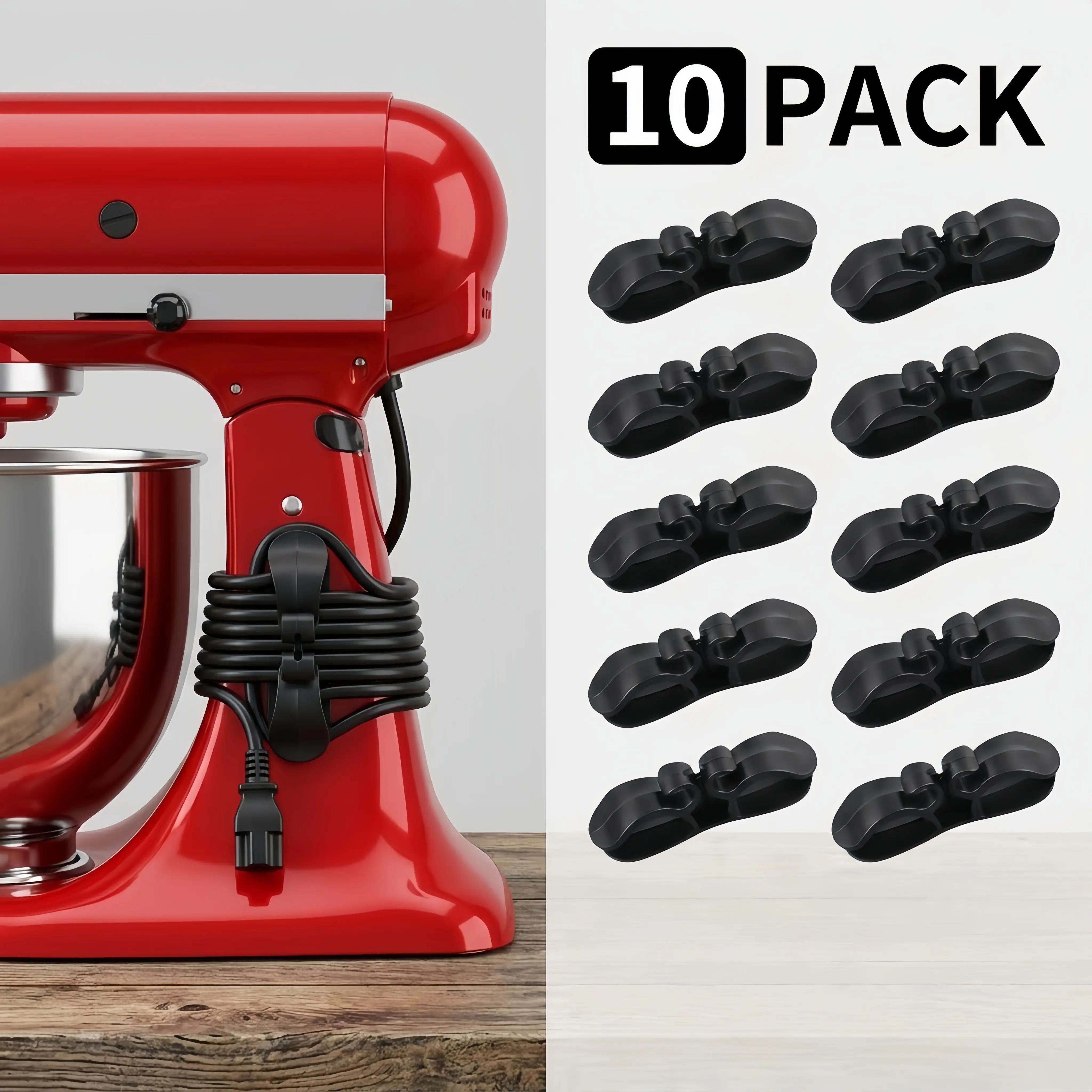 10-Pack Self-Adhesive Silicone Kitchen Appliance Cord Organizers - Strong Peel-and-Stick, Easy-to-Use Ample Holders for Blender, Toaster, Air Fryer, Coffee Maker Cord Storage