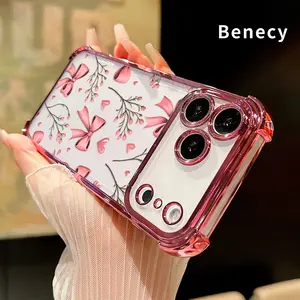 Benecy Phone Case for iPhone 17 Pro Max 16 15 Plus Air 14 13 12 11 E Bow & Bloom Pattern Transparent Full Coverage Four Corners Anti-drop Casing Shockproof Protector
