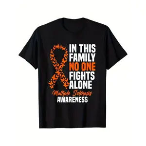 [100% Cotton] 100% CottonMS Awareness Orange Ribbon T-Shirt for Men & Women - Multiple Sclerosis Gift, 220gsm Pure Cotton Retro Style Unisex Tee with MS Symbol, Year-Round Casual Wear or Fundraising Event Apparel