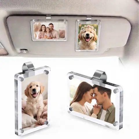 Joytutus 2-Pack Value Acrylic Magnetic Personalized Quote/Photo Clip, Visor-Size Frame Auto Interior Holder, Tool-Free Clip-On for Family Photos, Road Trips, Car Decor, Aesthetic Car Interior Accessory