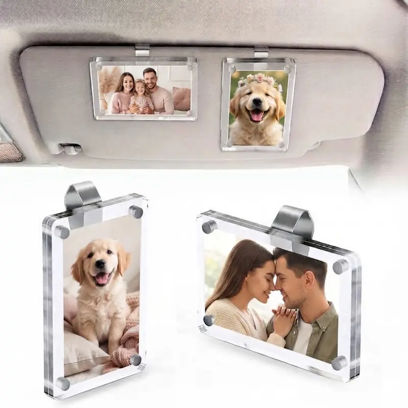 Joytutus 2-Pack Value Acrylic Magnetic Personalized Quote/Photo Clip, Visor-Size Frame Auto Interior Holder, Tool-Free Clip-On for Family Photos, Road Trips, Car Decor, Aesthetic Car Interior Accessory