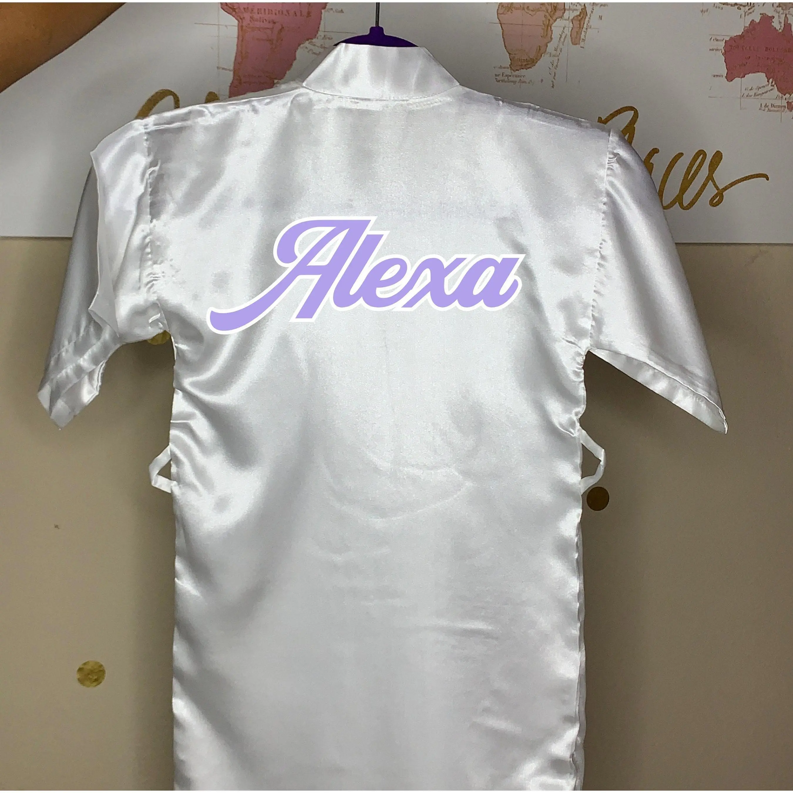 Custom name satin pamper party spa robe for girls night-in or birthday, Personalized kids gown, Tween slumber party and sleepover gift idea