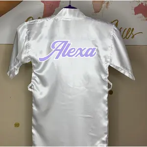 Custom name satin pamper party spa robe for girls night-in or birthday, Personalized kids gown, Tween slumber party and sleepover gift idea
