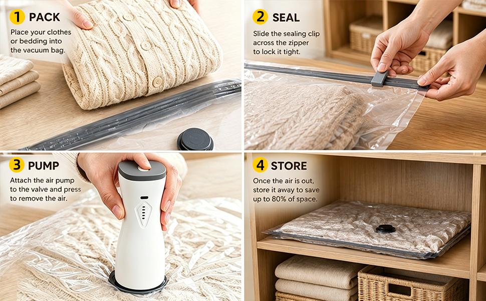 Vacuum Storage Bags with 2-in-1 Wireless Rechargeable Air Pump, Inflate & Deflate Dual Use Space Saver Compression Bags for Travel Luggage, Clothes & Closet Storage, Vacuum Sealer Bags, 15.8*19.7In,back to school shopping