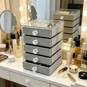 3/5-Tier Clear Acrylic Jewelry Box - Stackable Organizer for Earrings, Necklaces, Rings & Bracelets. Multi-compartment, space-saving design for vanity & desktop use.