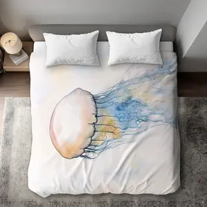 360 Stand Beige King Size Duvet Cover - 360-Degree Design, Jellyfish Print, Breathable Textile Bedding Linen, Coastal Marine Vibe, Microfiber Face, for Bathroom Use, Coastal Look