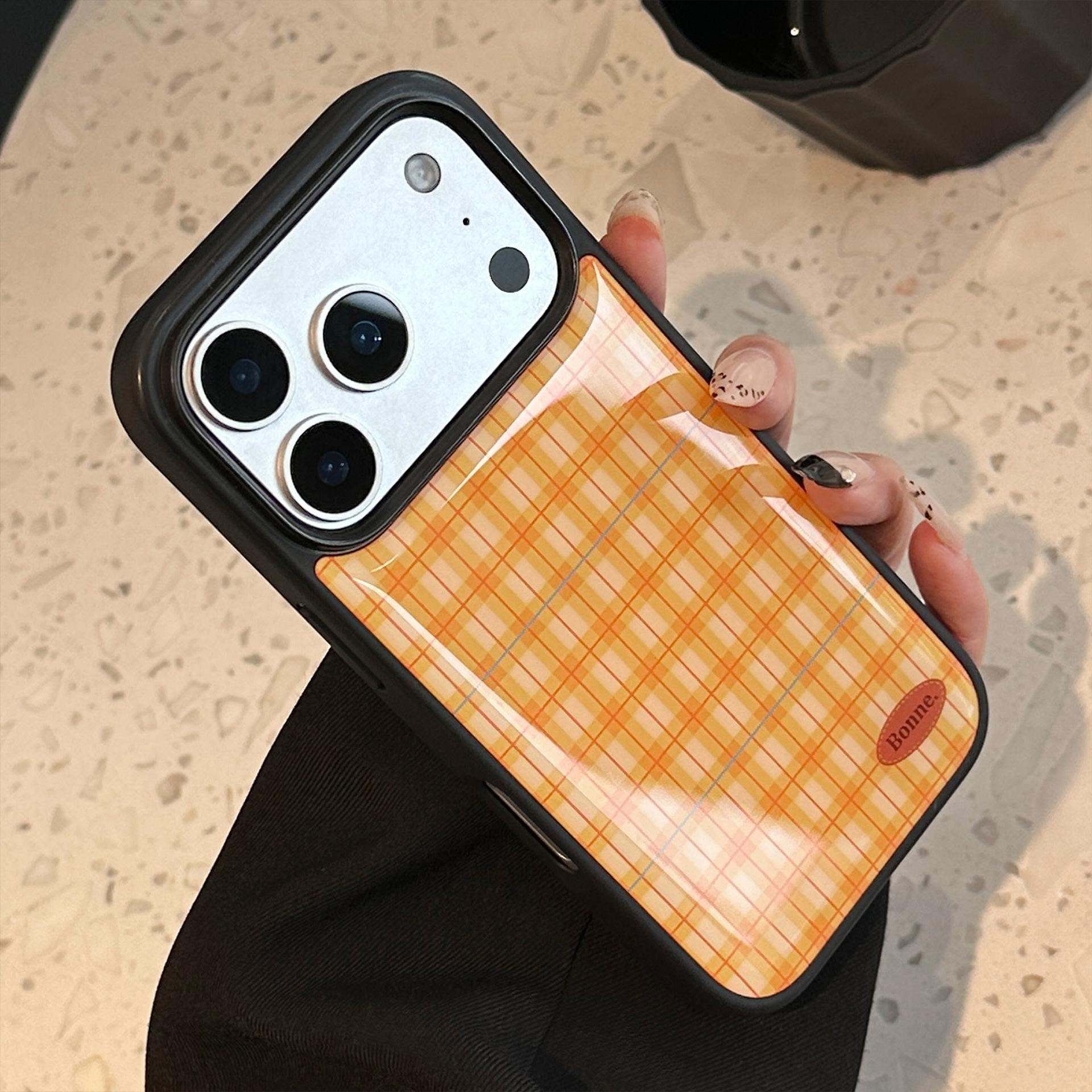 Orange plaid case for Apple iPhone 17 Pro Max, iPhone 15, epoxy resin, hard case, personalized design, 14