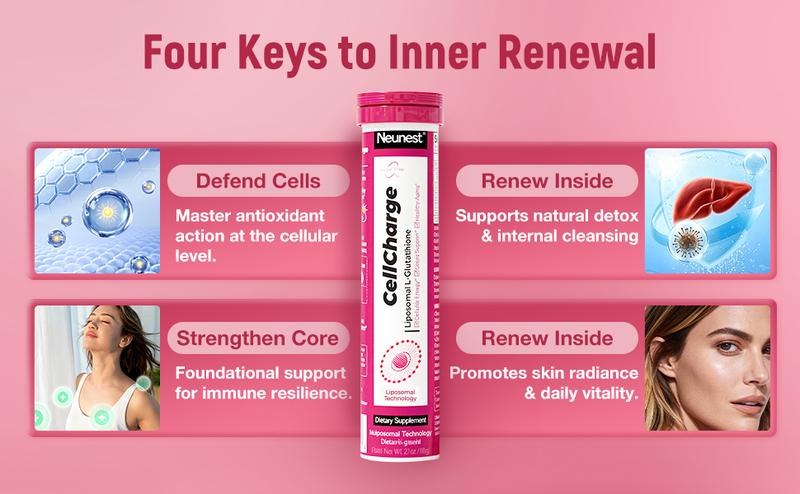 Neunest Cell Charge Liposomal Glutathione Effervescent Tablet : 2026 New 5-in-1 Tech (Glutathione, Vitamin C, Magnesium, NAC & Berry Blend) - Fix Dullness, Dark Spots &Skin Brightening-Deep Liver Detox & Anti-Aging Support-Refreshing Berry Flavor