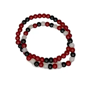 Dark Red/Black/White 6mm Beaded Bracelet | Red Bracelet with meaning | Real Glass Bead | Handmade beadedjewelry p