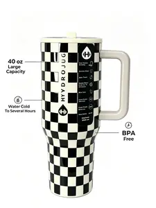 HydroJug Checkerboard Tumbler 40oz Insulated Leak-Proof BPA-Free Portable Drinkware Mug with Ergonomic Handle for On-the-Go Life Lightweight Stylish Flasks Bottles