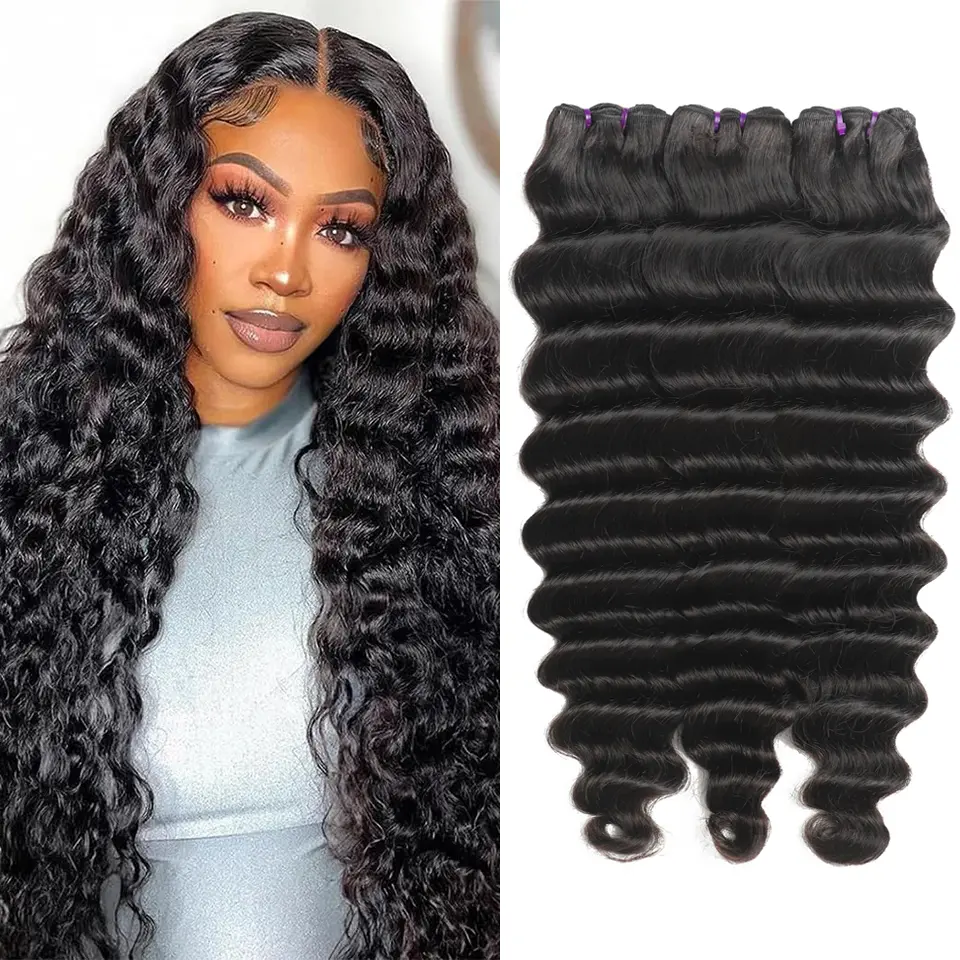 Loose Deep Wave Human Hair Bundles Brazilian Curly Hair Weaving Raw Human Hair Loose Deep Wave Hair Bundles