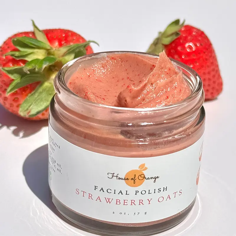 Strawberry Facial Polish - Gentle Radiant Skincare Hydrating Exfoliant with Anti-Aging Shea, Retexturizing, Glow-Boosting, Softening for Dry Skin