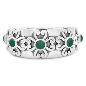 Elyse Ryan Sterling Green Chalcedony Heart Motif Band Ring