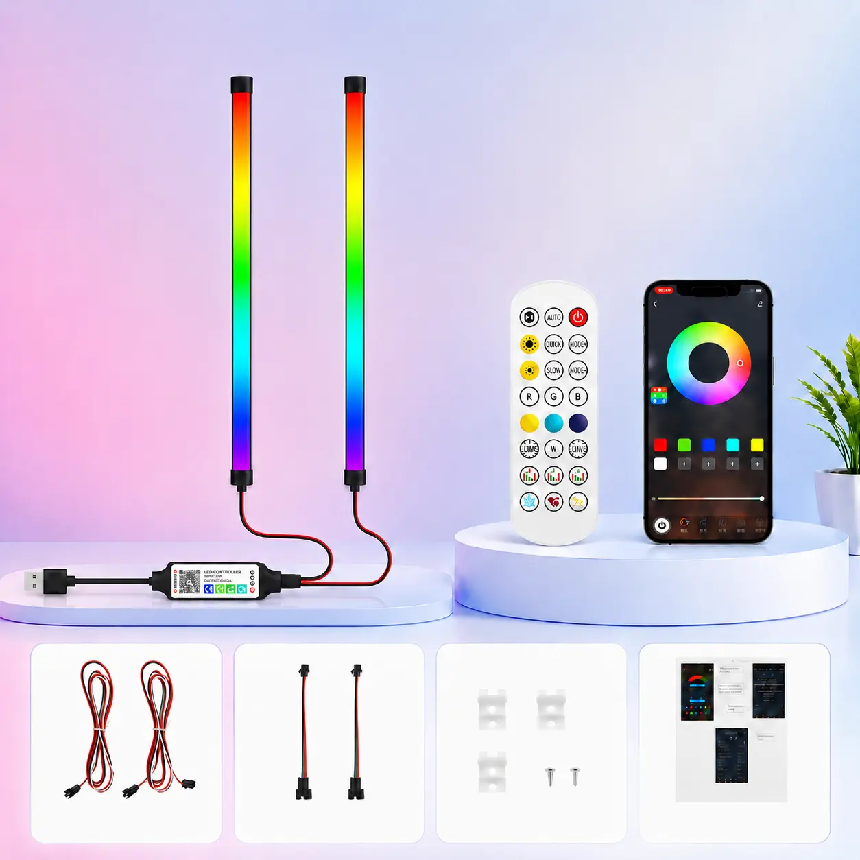 2-8Pack 39.37-Inch Rectangular RGB LED Light Bar Kit, Smart Ambient Music Sync Lights with App & Remote Mode Switch, 16M Dimmable Brightness Colors, USB-Powered for Gaming Room Festive Decor, Elevates Wooden Stairs with Style